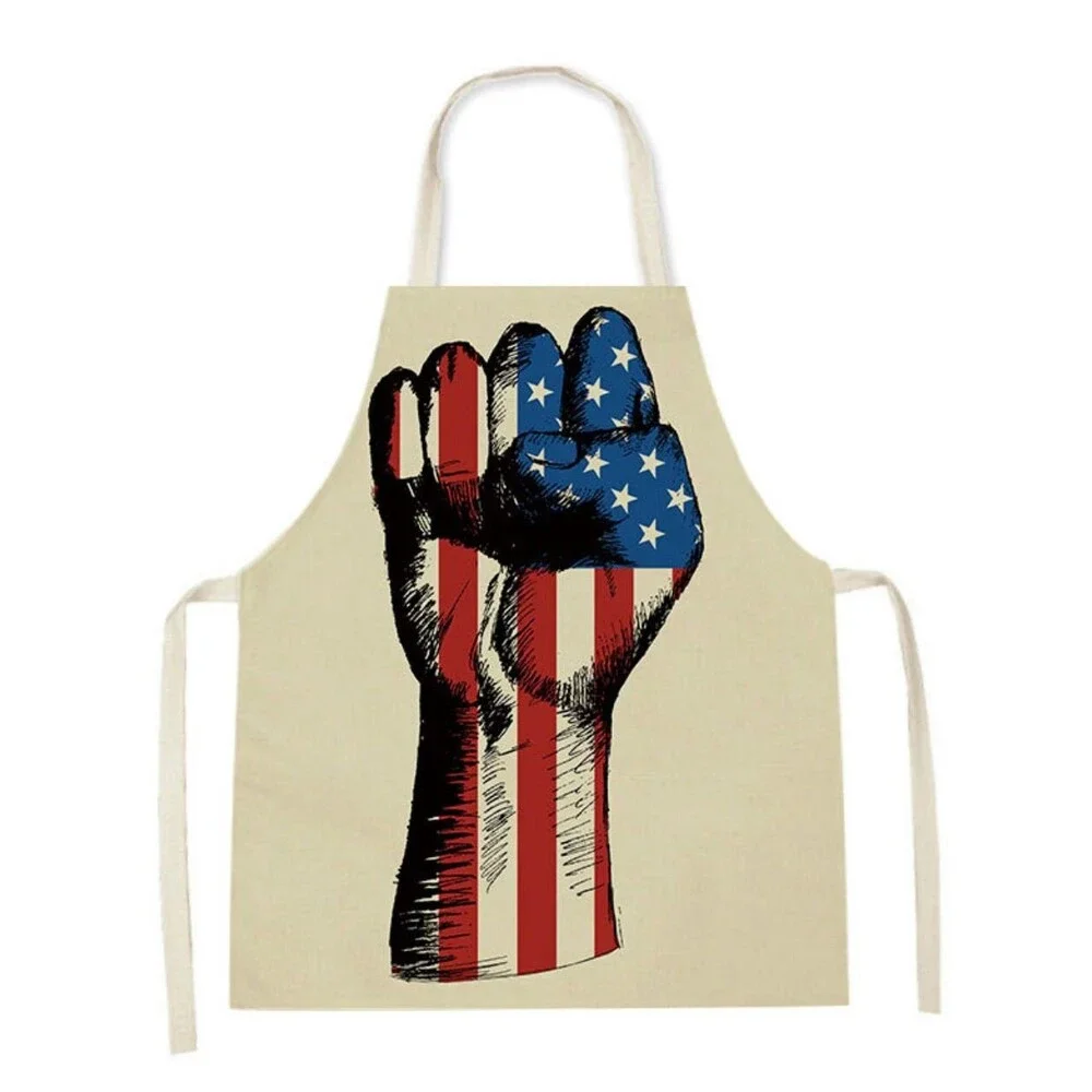 Patriotic USA Flag Linen Apron, BBQ Party Bib